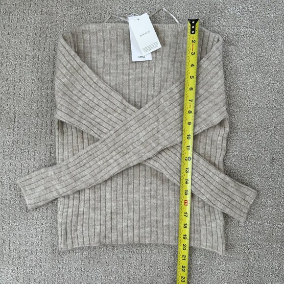 Mango Wool Blend V-Neck Ribbed Knit Sweater Ice Grey XS - Picture 7 of 8